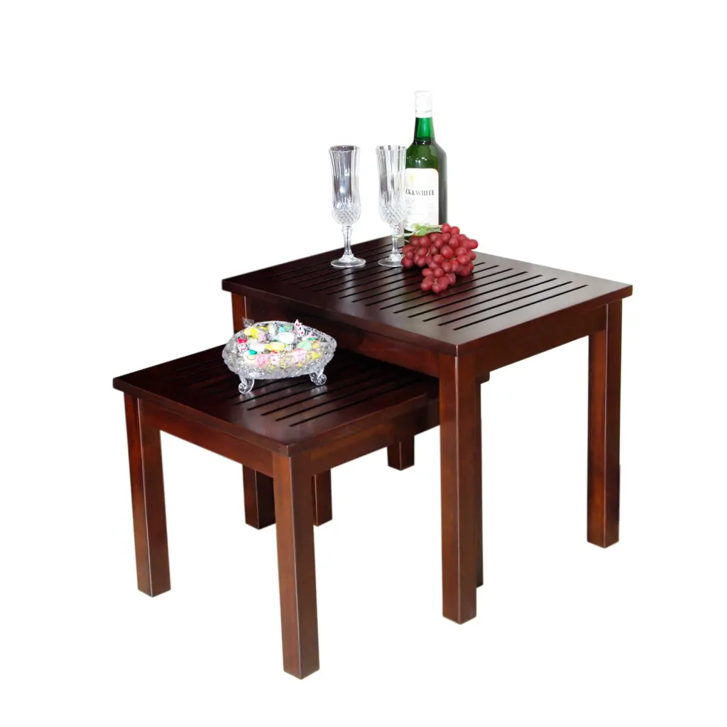 D-Art Collection Solid Mahogany Wood Nesting Tables Dark Brown Set 2 D Art Collection