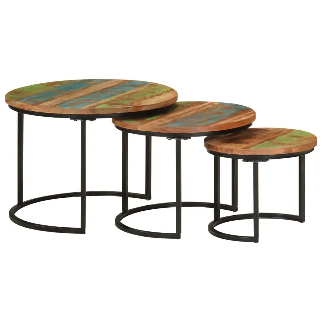 Nesting Tables 3 Piece Set Solid Wood Reclaimed Living Room Furniture