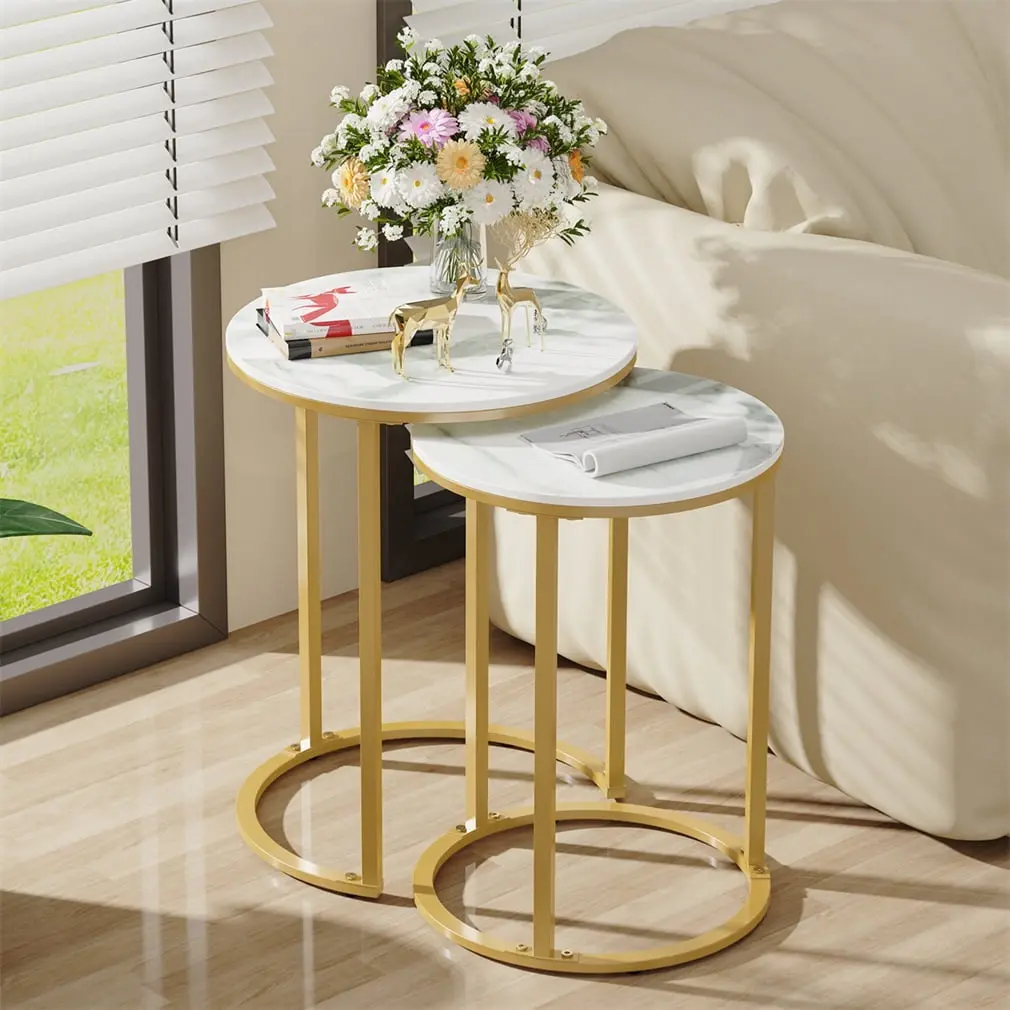 Wisfor Round Nesting Coffee Table Set 2 Luxury End Side Table