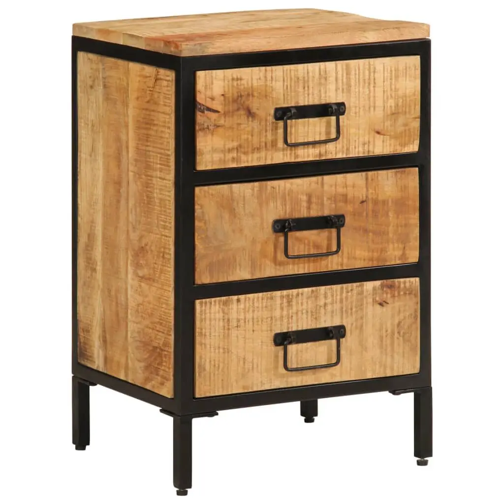15.7x13.8x24.8 Solid Mango Wood Bedside Cabinet 3 Drawers