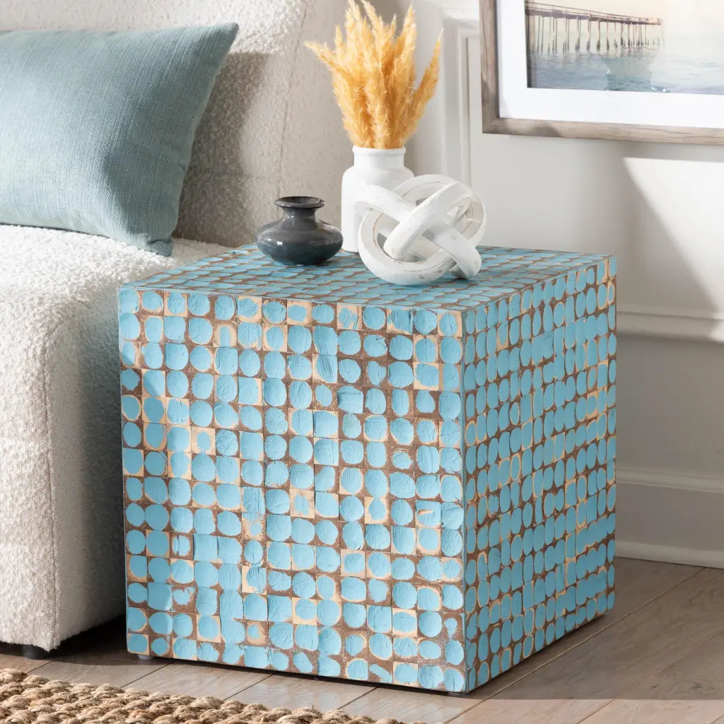 bali & pari Janella Boho End Table Square Sky Blue Bohemian Nightstand