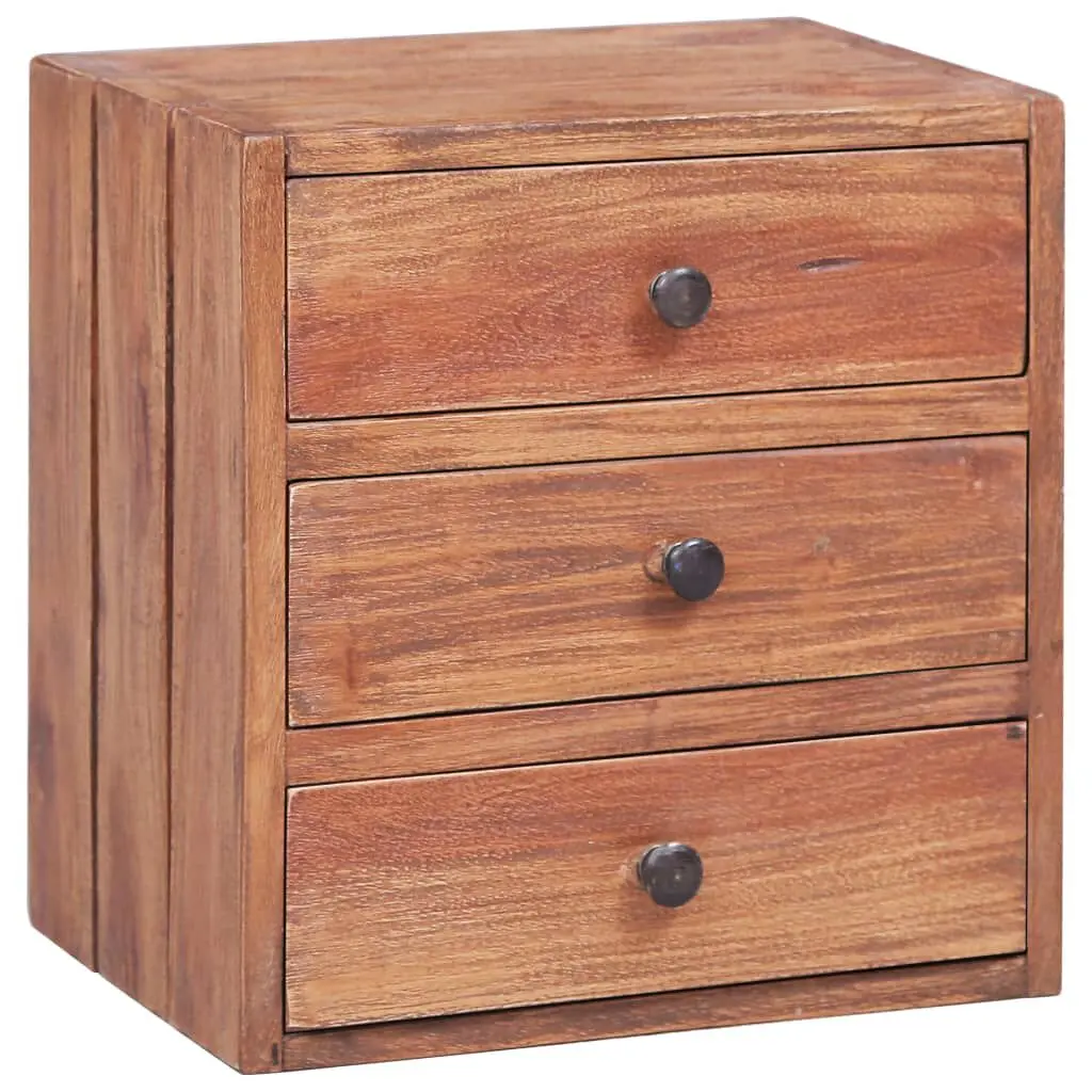 Bedside Cabinet 3 Drawers 13.8x9.8x13.8 Inches Solid Mahogany Wood Nightstand