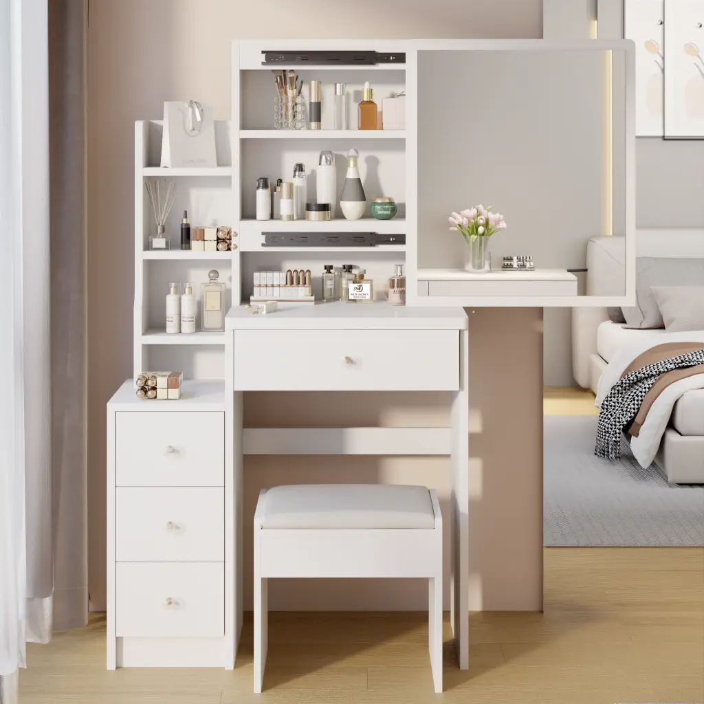 Small Space Left Bedside Cabinet Vanity Table Cushioned Stool Extra Large crazy elf