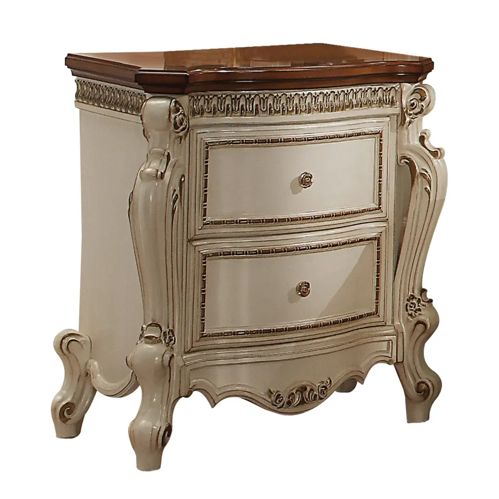 Antique Pearl And Cherry Oak 2 Drawer Nightstand Brown Beige Bedside Table furniture max