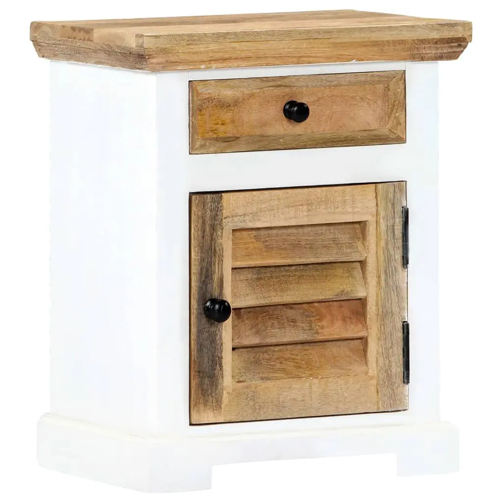 Nightstand White and Brown 15.7x11.8x19.6 Inches Solid Rough Mango Wood Bedside Table