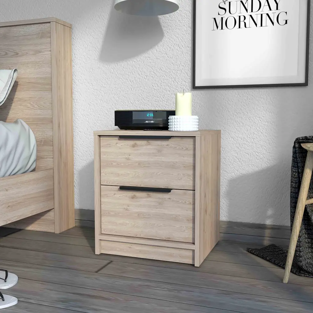 Washington Nightstand Two Large Drawers Beige Bedside Table rta mubles colombia