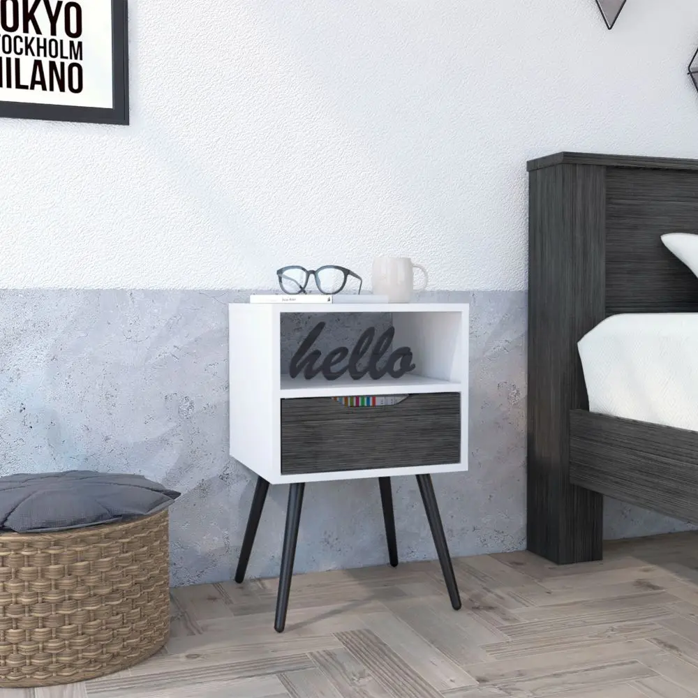 Allie Nightstand High Quality Top, Open Shelf, and One Drawer Multicolor rta muebles colombia