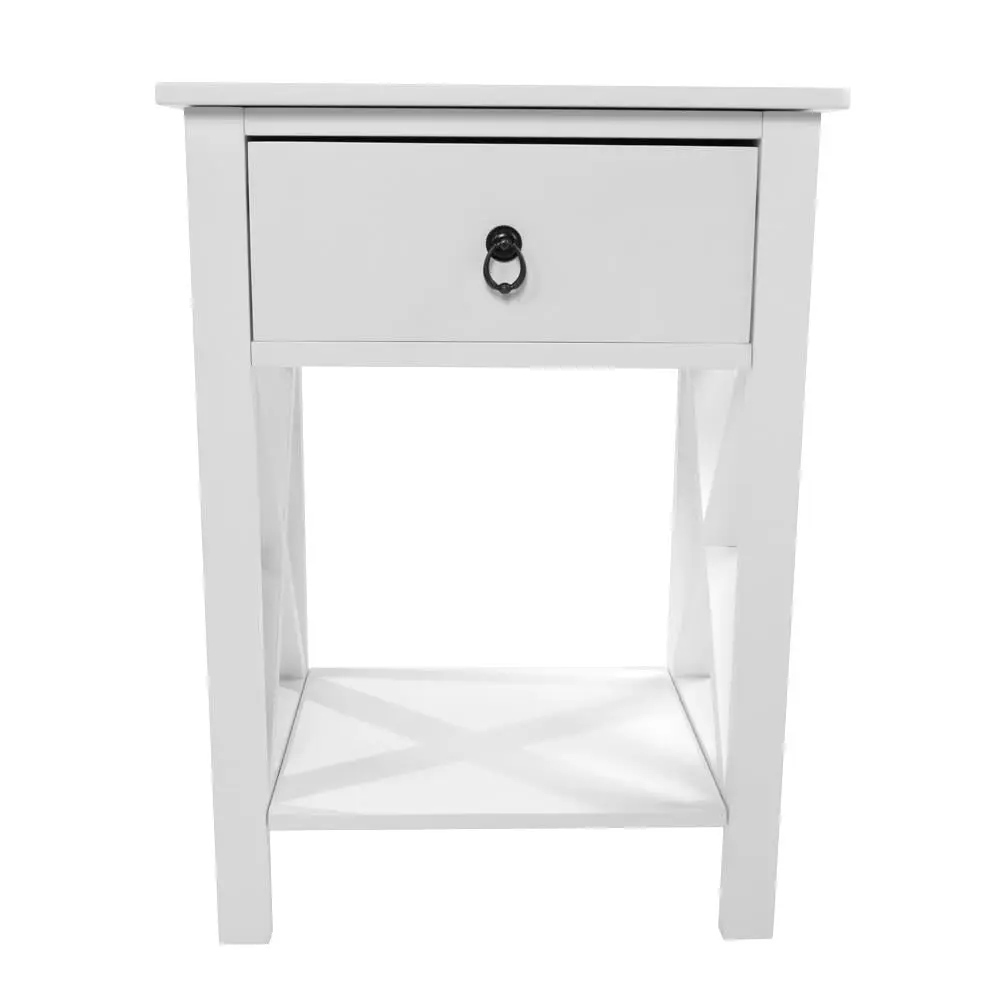 UBesGoo White Wood End Table Side Table Drawer 2 Tire Bedside Table Lamp Entryway Corner Shelf