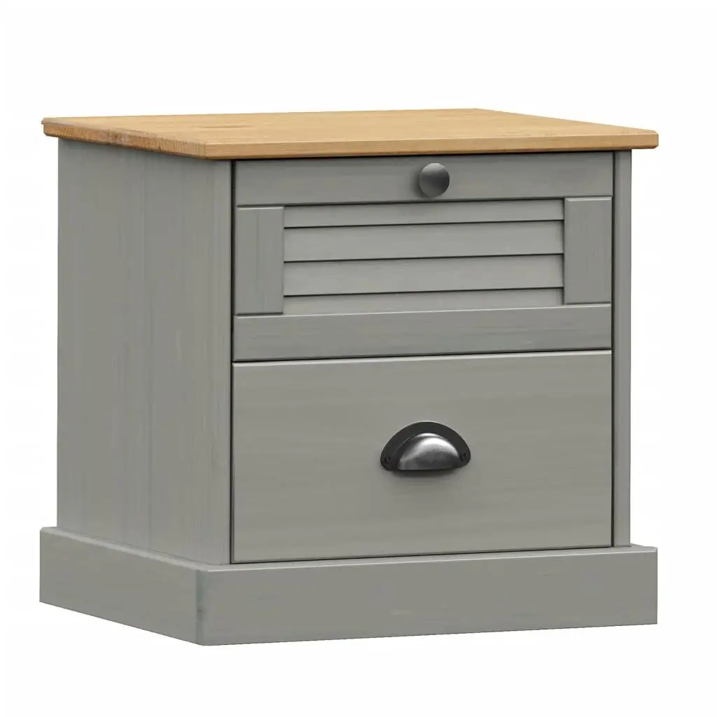 VIGO Gray Bedside Cabinet 16.5x13.8x16.5 Inches Solid Wood Pine Nightstand