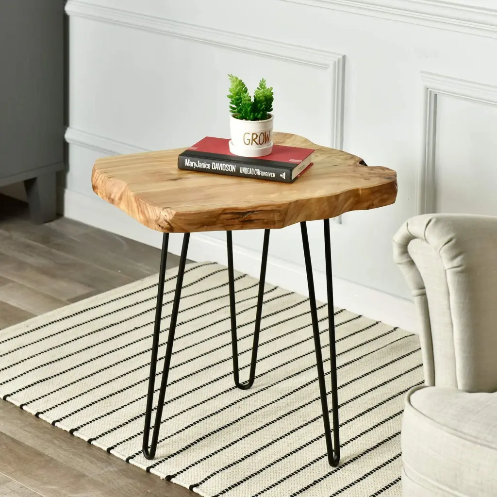 WELLAND 20.5 Tall Natural Cedar Wood Edge End Table Wood Side Table Nightstand Plant Stand