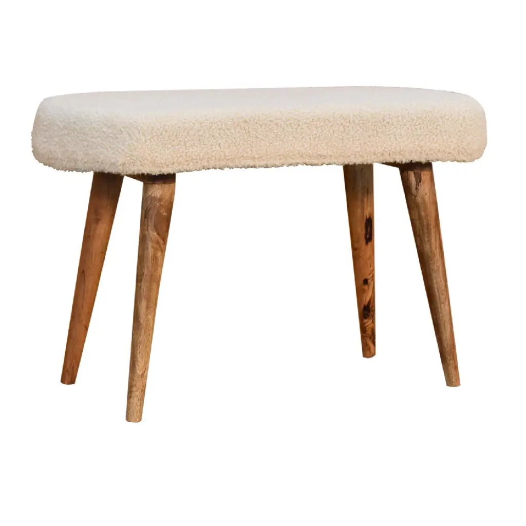 Cream Boucle Nordic Bench Oak Foam Timber Material Living Room artisan furniture