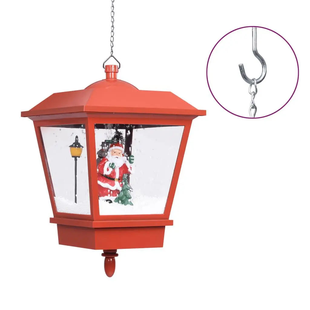 Christmas Hanging Lamp LED Light and Santa Red 10.6x10.6x17.7" Holiday Decor