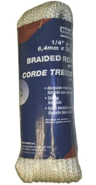 Ben-Mor 60356 Diamond Braided Nylon Rope 1/4 Inch x 100 Feet White Strong Nylon Cord