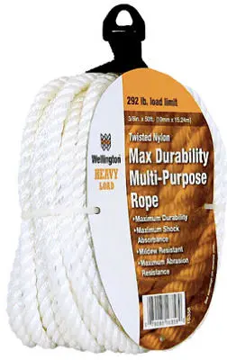 Wellington 16358 Twisted Nylon Rope Silvery White 4mm x 100ft Durable Outdoor Rope