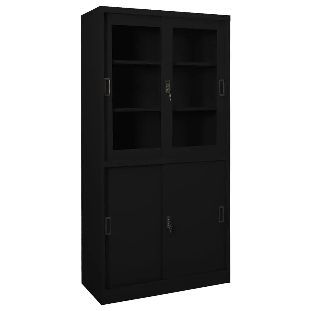 Office Cabinet Sliding Door Black 35.4x15.7x70.9 Inches Steel