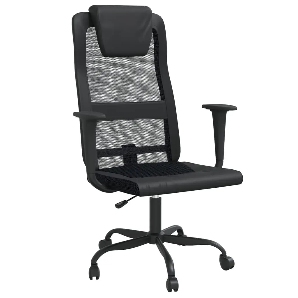 Office Chair Black Mesh Fabric and Faux Leather Ergonomic Desk Chair