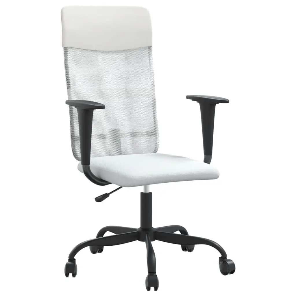 Office Chair White Mesh Fabric and Faux Leather Ergonomic Desk Chair