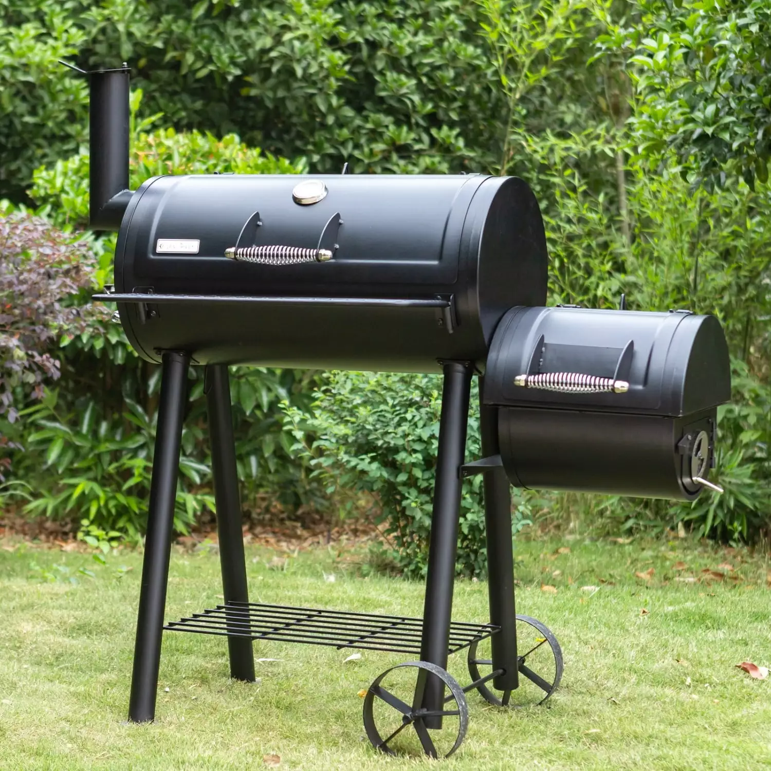 Summit Living 28 Charcoal Grill Offset Smoker Black Heavy-Duty Outdoor Cooking L
