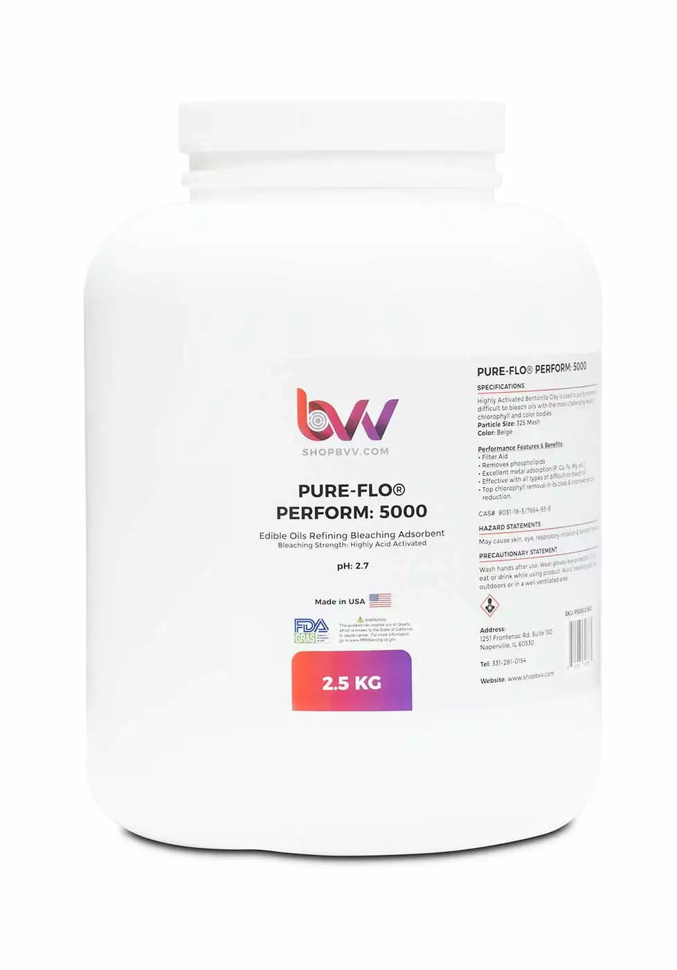 BVV Pure-Flo Perform 5000 Highly Acid Activated Bleaching & Decolorizing Bentonite Edible Oils 2.5KG 1000