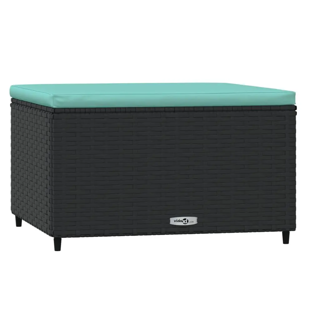 Patio Footrest Cushion Black Poly Rattan Comfortable Outdoor Ottoman
