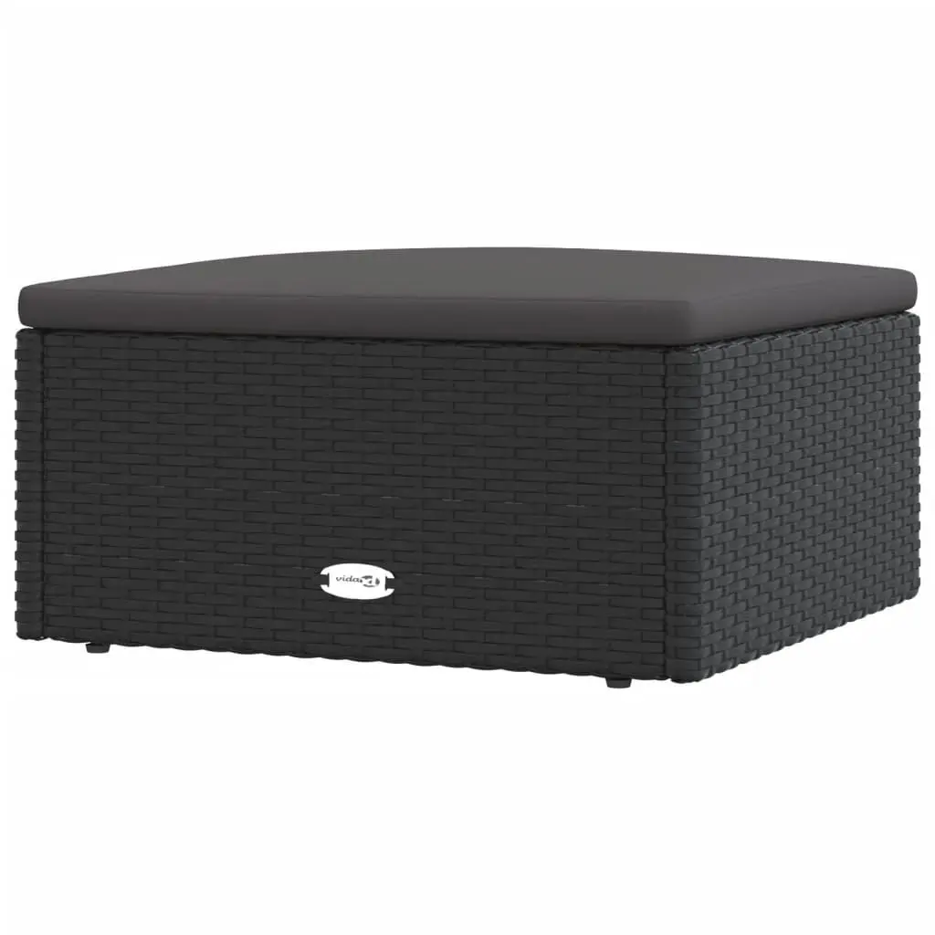Black Poly Rattan Patio Footstool Cushion Outdoor Lounge Furniture