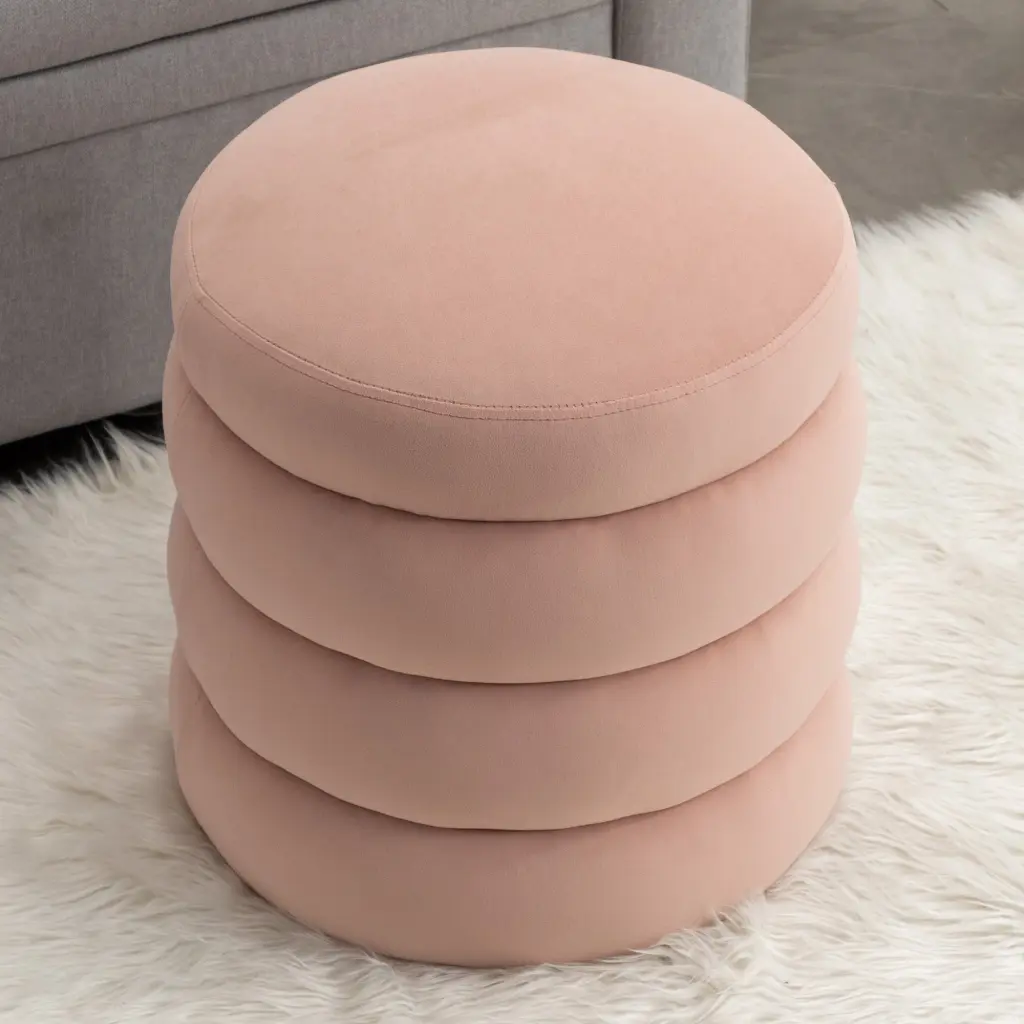 Soft Velvet Round Ottoman Footrest Stool Pink Velvet dg collection