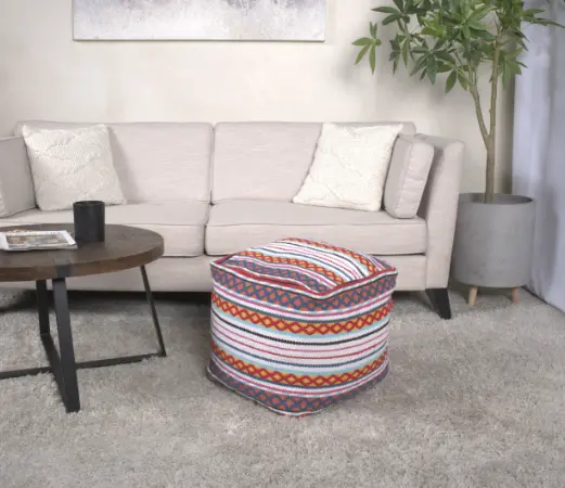 Hamlet Square Pouf White Yellow And Multi Red Multicolor bazar