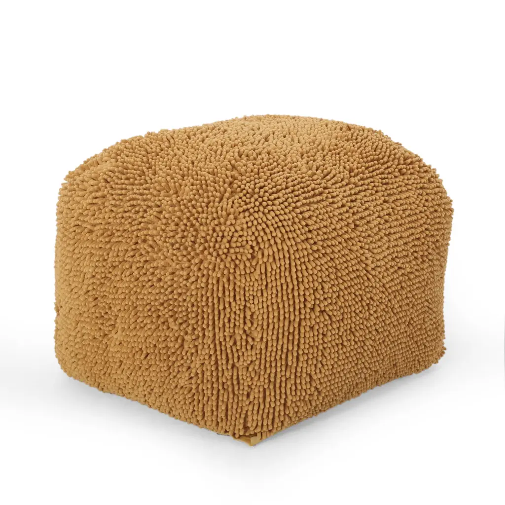 Spongy Microfiber Square Pouf - Yellow Footstool Living Room bazar