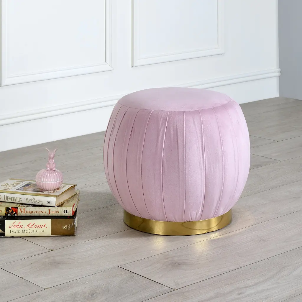 Pink Carnation Round Tufted Ottoman Pink Velvet Timber Primary Storage Bench furniture max