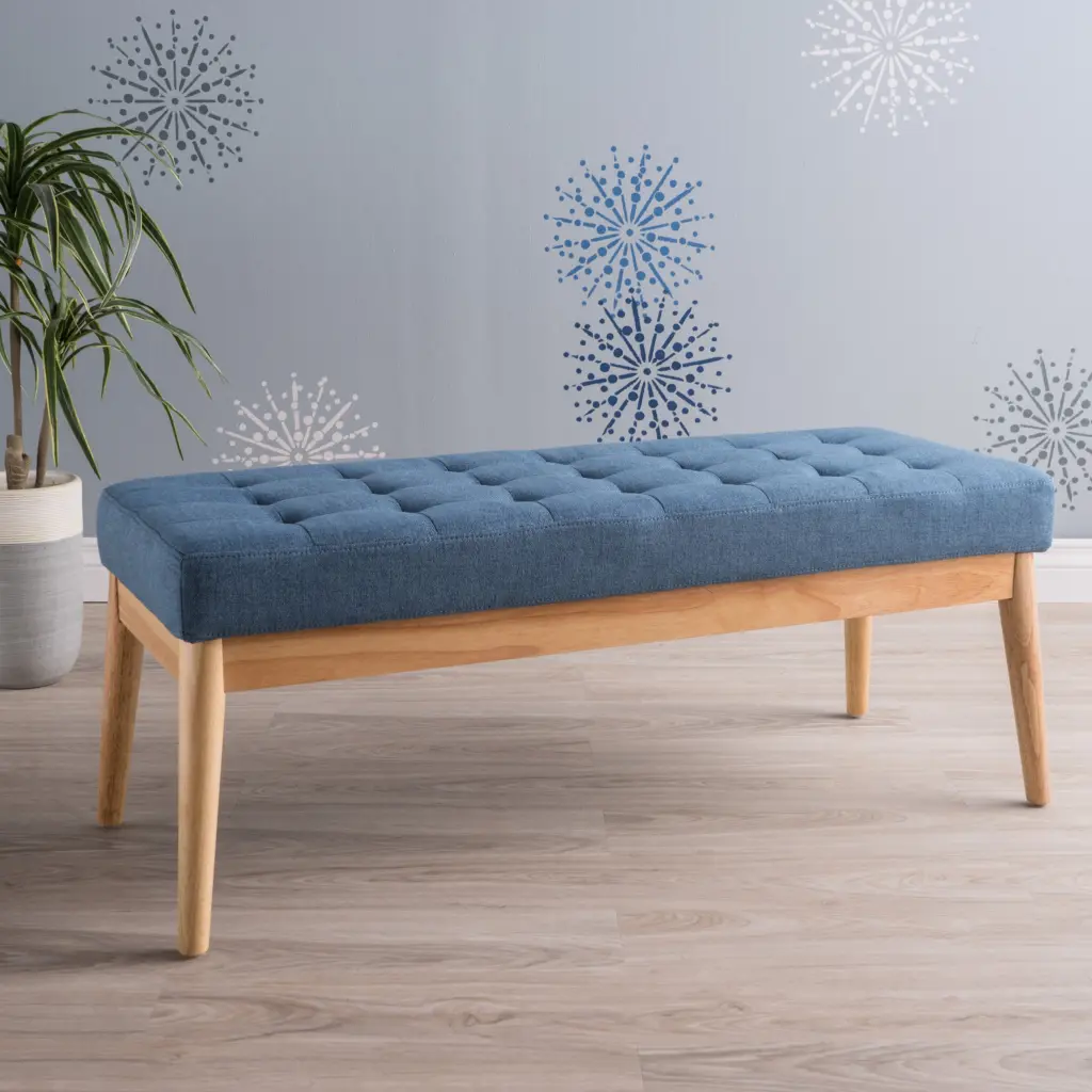 Blue Ottoman Storage Bench Upholstered Footstool Pouf Removable Cover nh-an