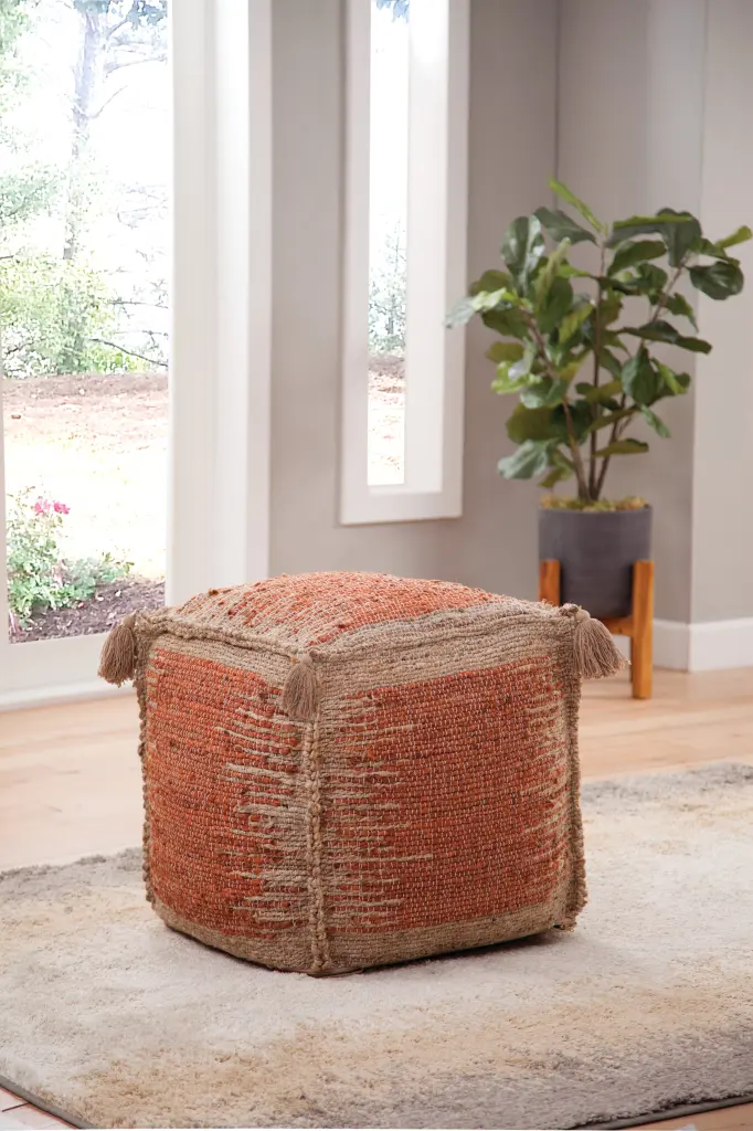 Jafar Square Handwoven Jute Pouf Red Material steve silver furniture