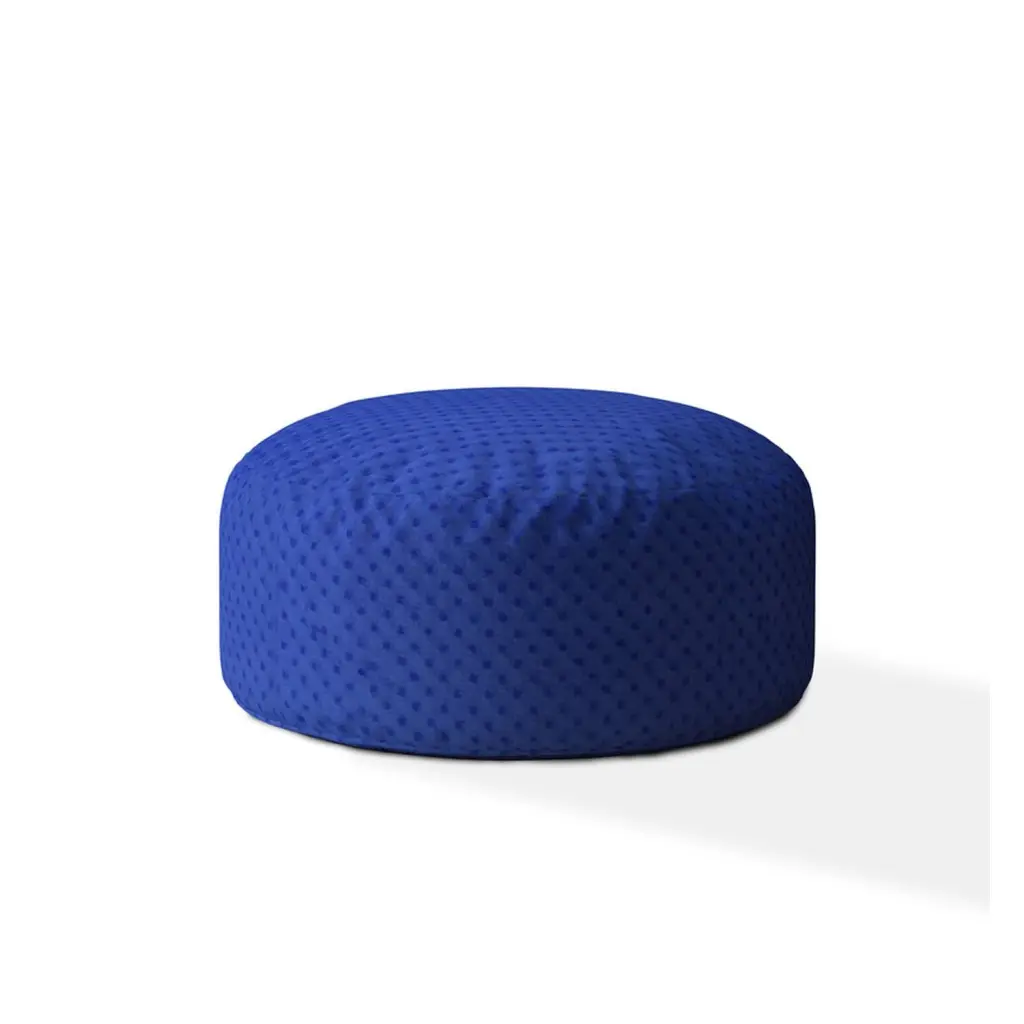 Indoor Minky Dimple Dot Plush Royal Blue Round Zipper Pouf Stuffed Footrest usa made pillow and pouf