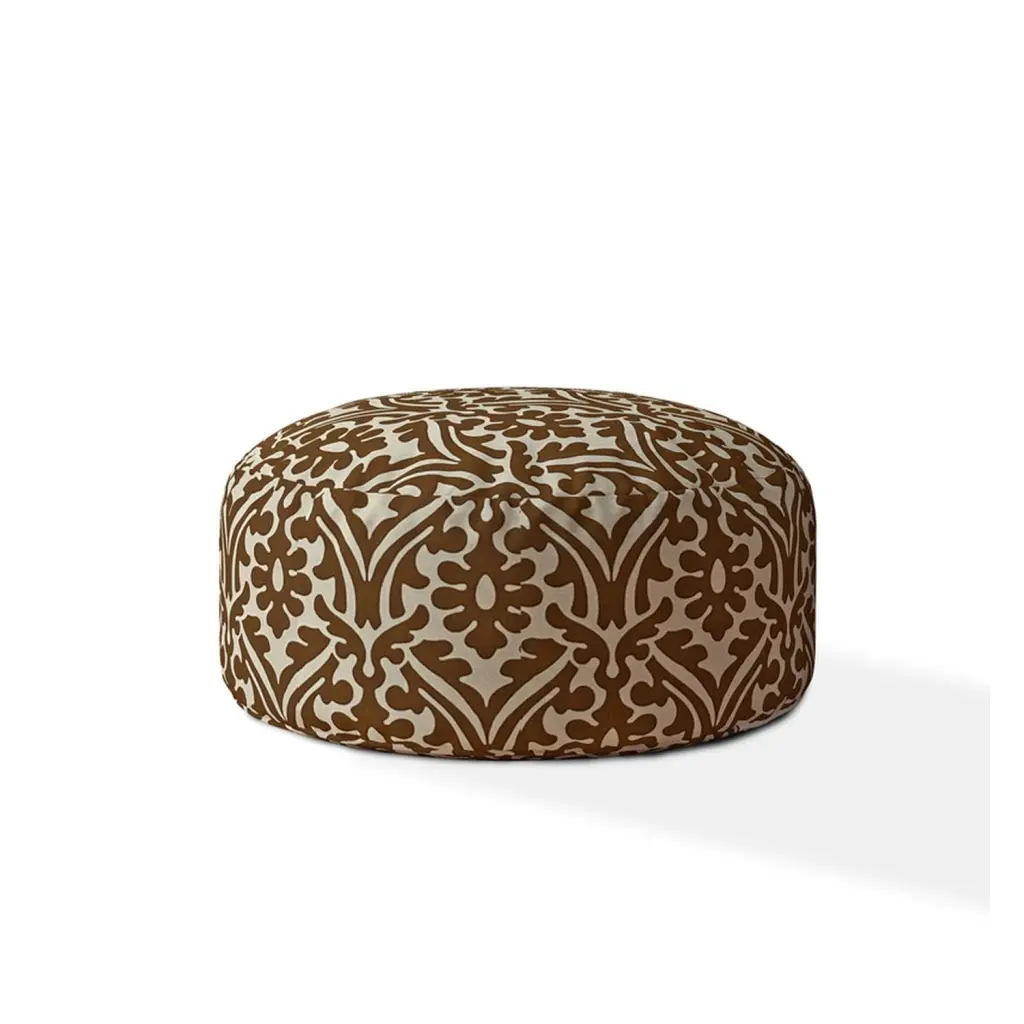 Indoor Victoria Caramel Round Zipper Pouf Stuffed Extra Beads Included usa made pillow and pouf