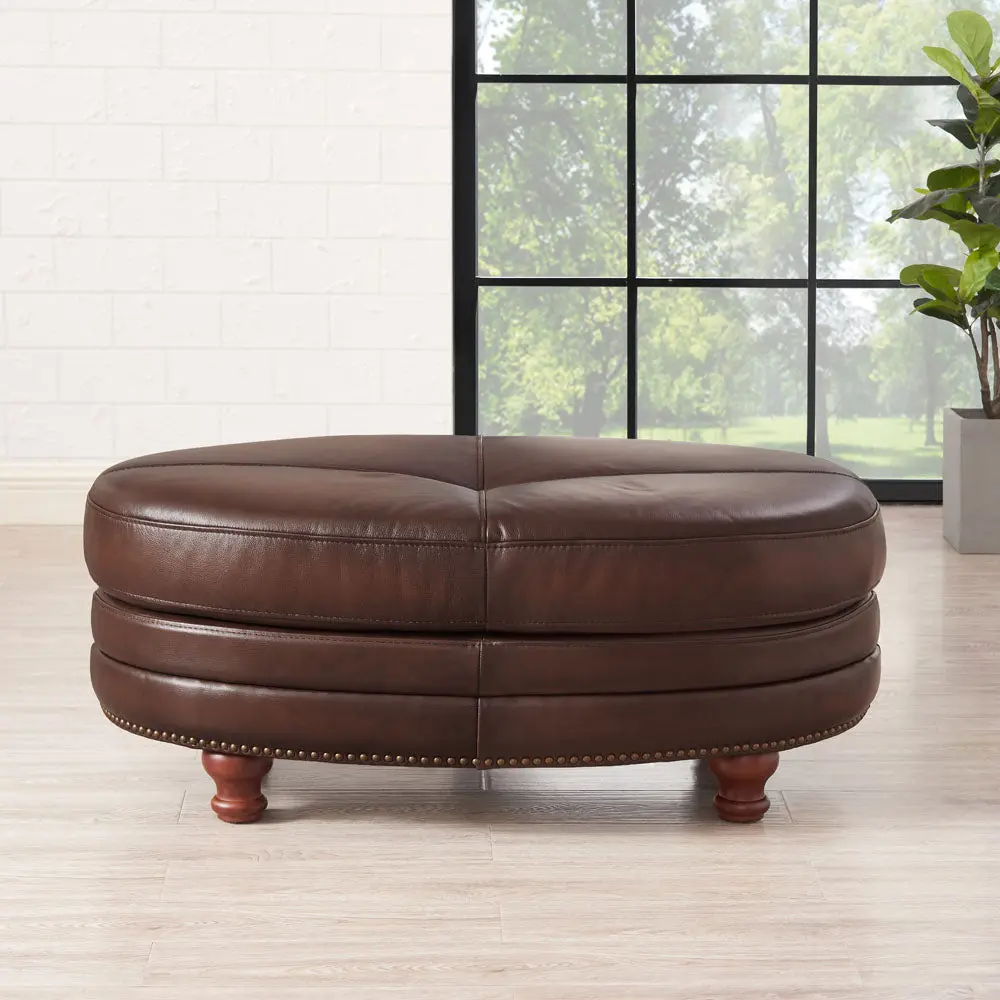 Belfast Hide Ottoman Solid Brown Eucalypt Primary Living Space hydeline furniture