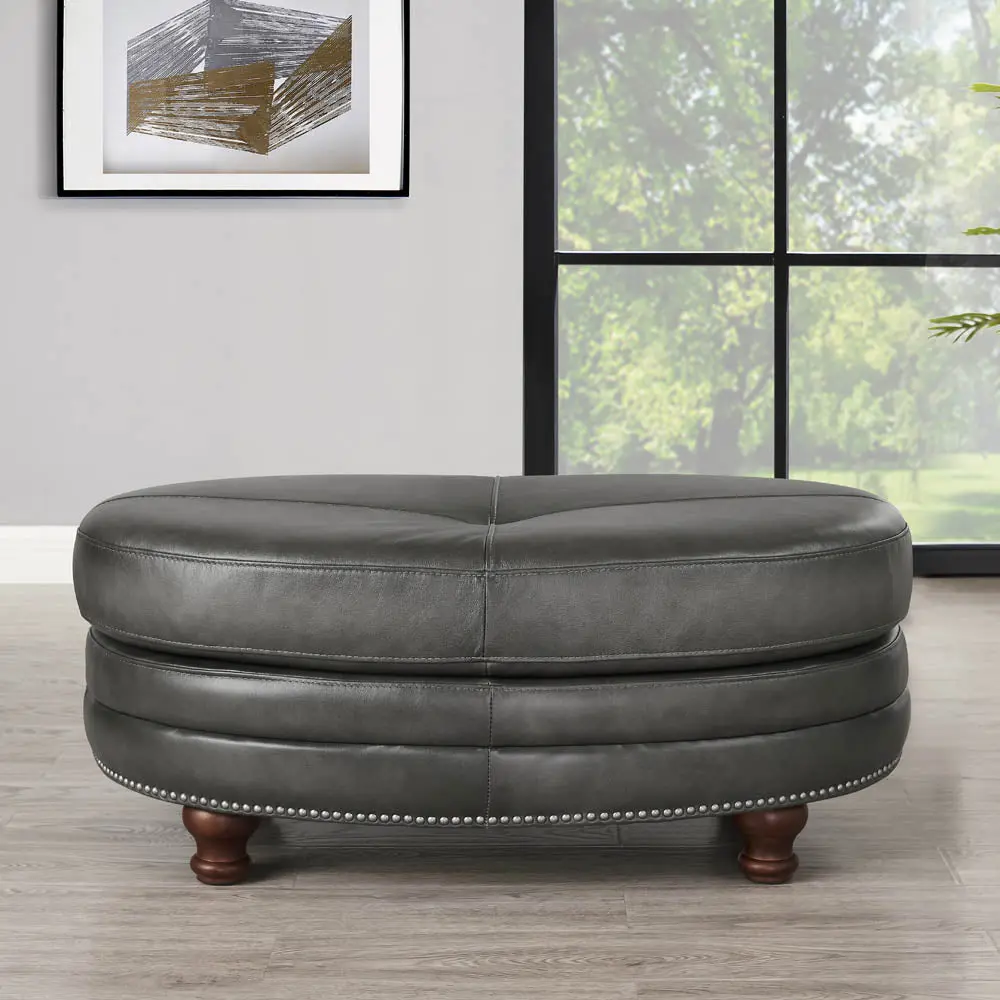 Belfast Top Grain Hide Oval Ottoman Timber Living Room Footrest hydeline furniture