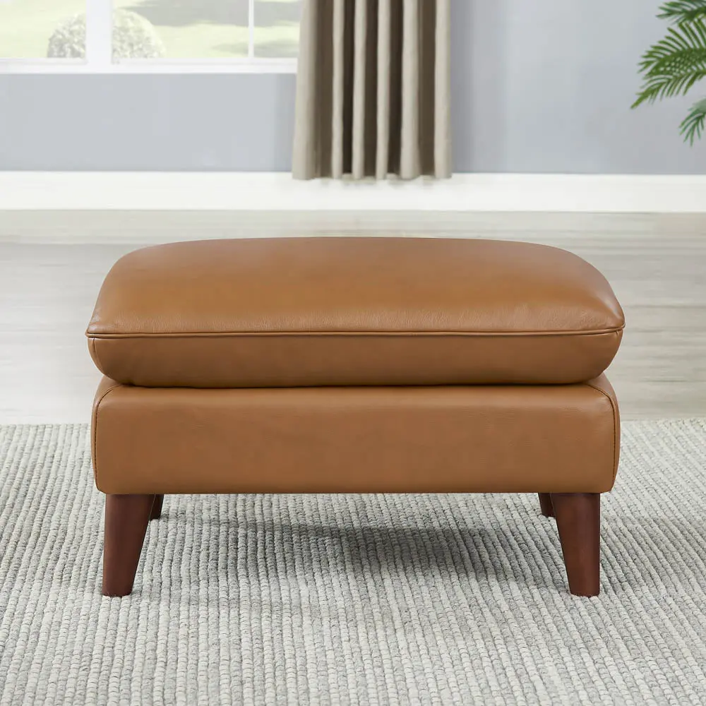 Solana Hide Ottoman Cognac Memory Foam Authentic Hide hydeline furniture