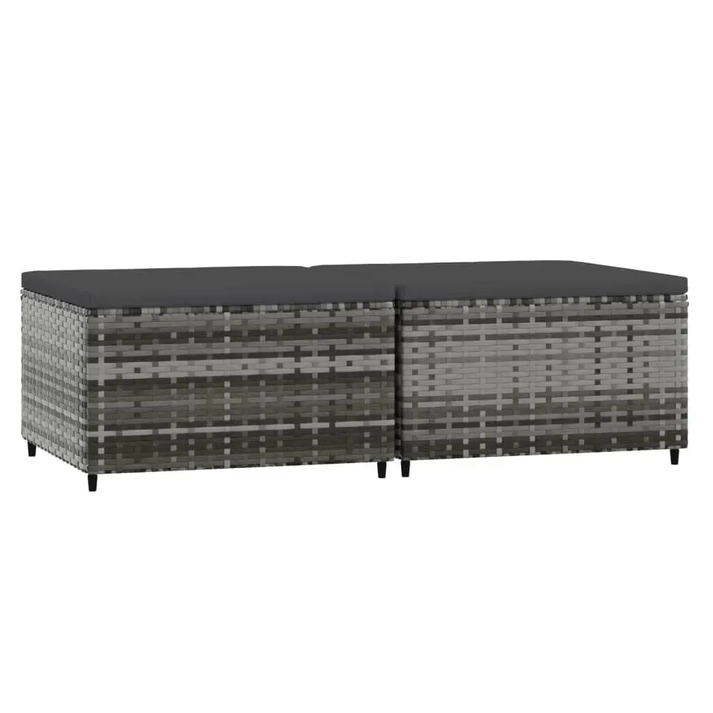 Patio Footrests Cushions 2 pcs Gray Poly Rattan Ottoman