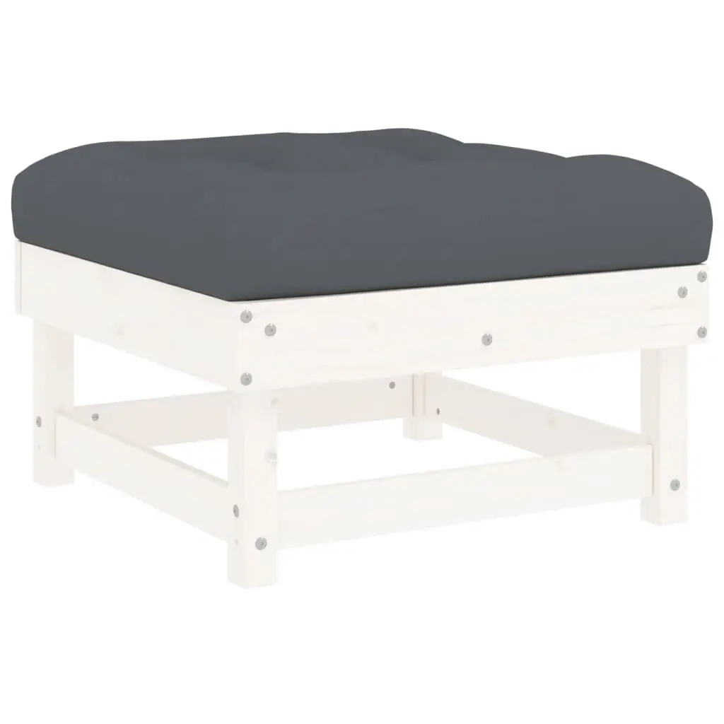 Patio Footstool Cushion White Solid Wood Pine Outdoor Furniture