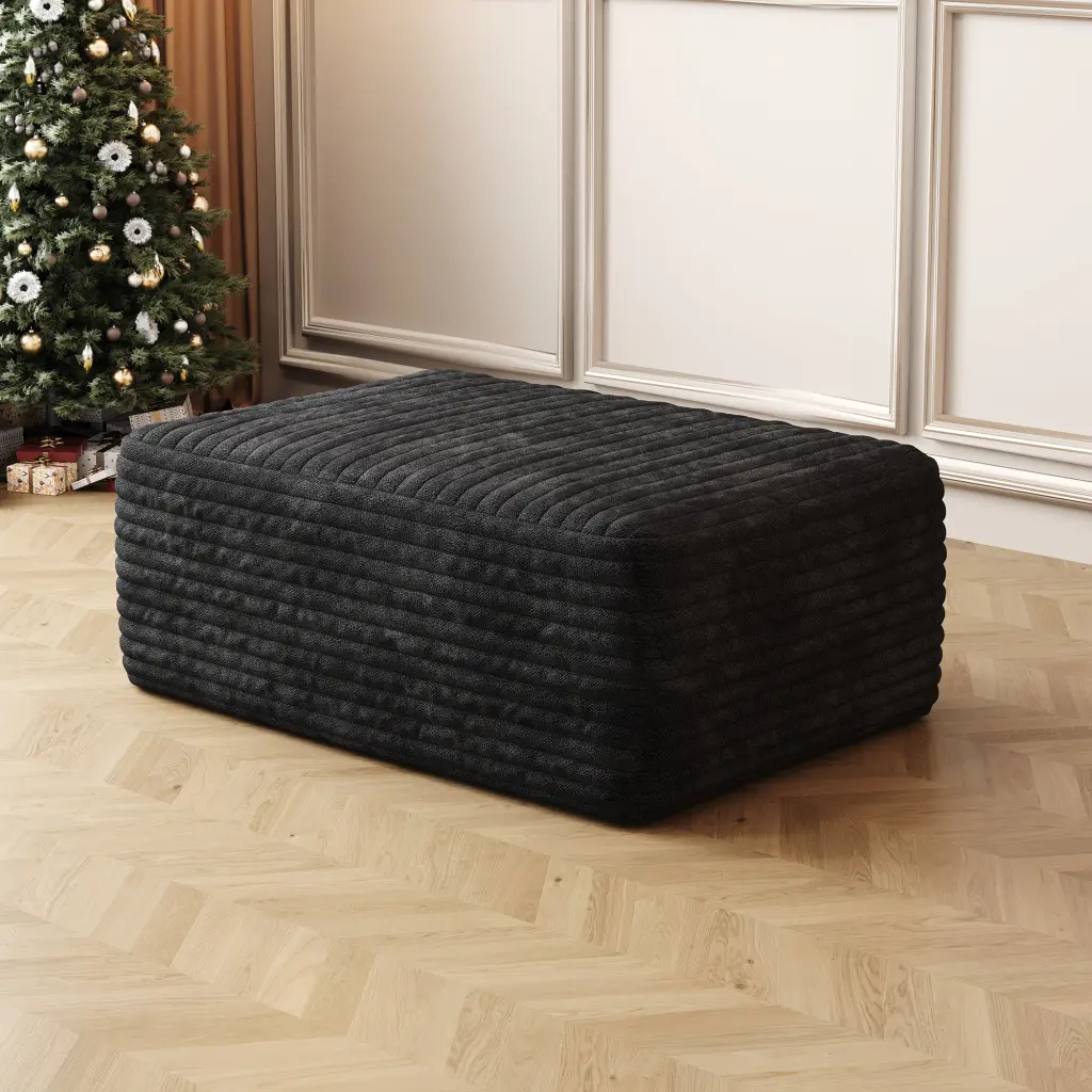 Black Plush Corduroy Sofa Ottoman No Assembly Required Living Room w2824
