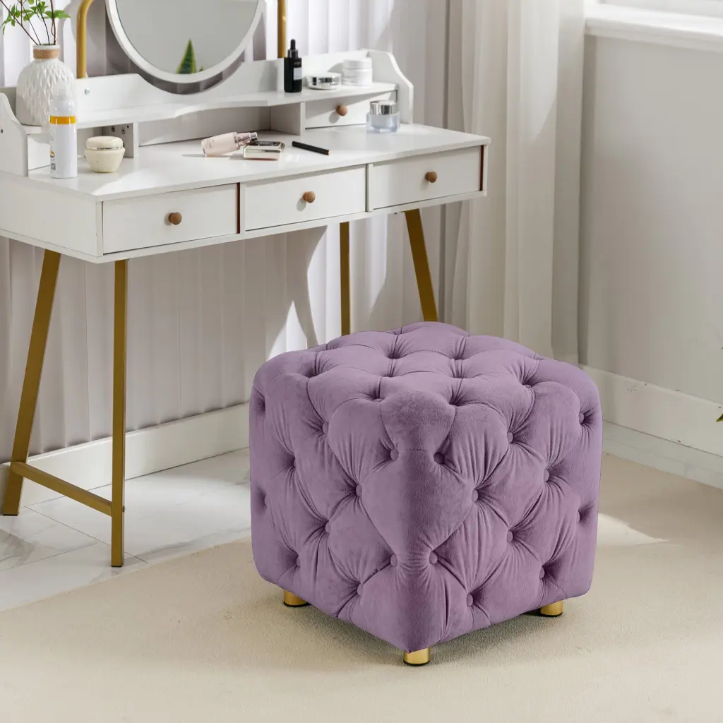Purple Modern Velvet Upholstered Ottoman Small End Table Stool zen zone