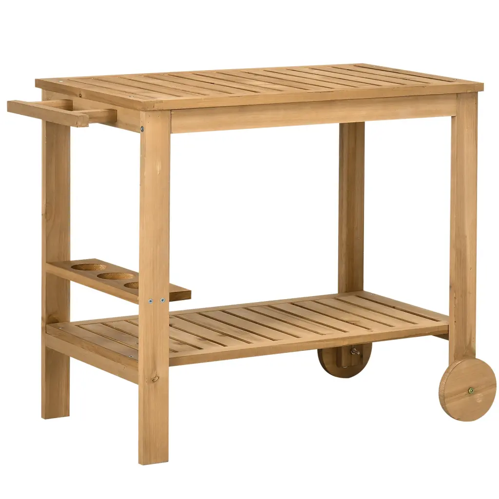 Outsunny Wood Rolling Outdoor Bar Cart Serving Tray 2 Shelves aosom business