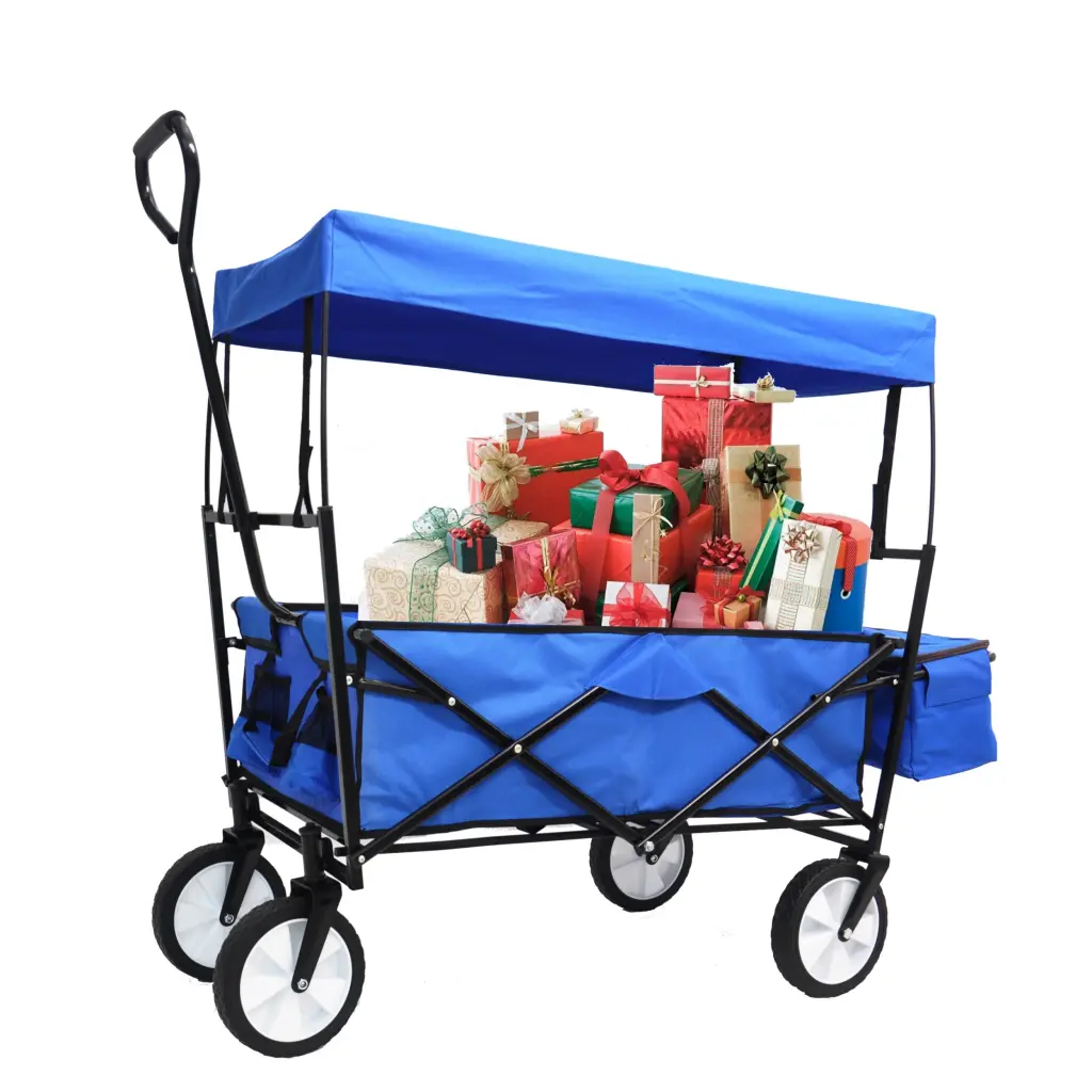 Garden Shopping Beach Folding Wagon Blue Metal Utility Cart qdxfl