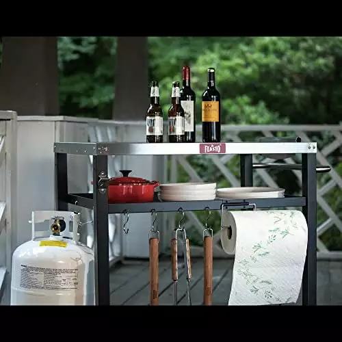 3-Shelf Movable Food Prep and Pizza Oven Table BBQ Grill Cart Indoor & Outdoor Multifunctional Stainless Steel Grill Table...