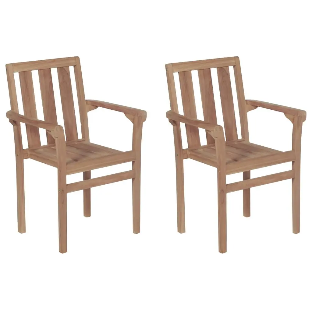 2 Piece Stackable Patio Chairs Solid Teak Wood Outdoor Furniture Set
