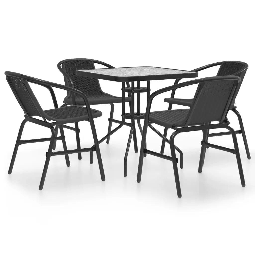5 Piece Patio Dining Set Black Outdoor Furniture Table and Chairs
