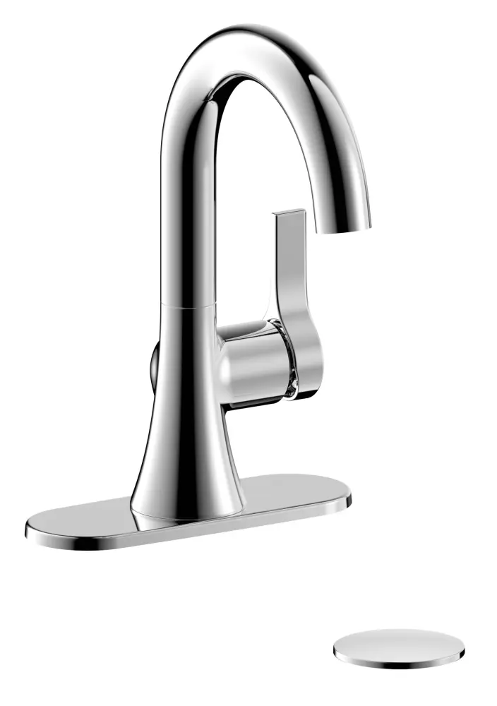 Fontaine Varenne 4 . Centerset Single-Handle Modern Bathroom Faucet Deck Plate and Pop-Up Assembly Chromium