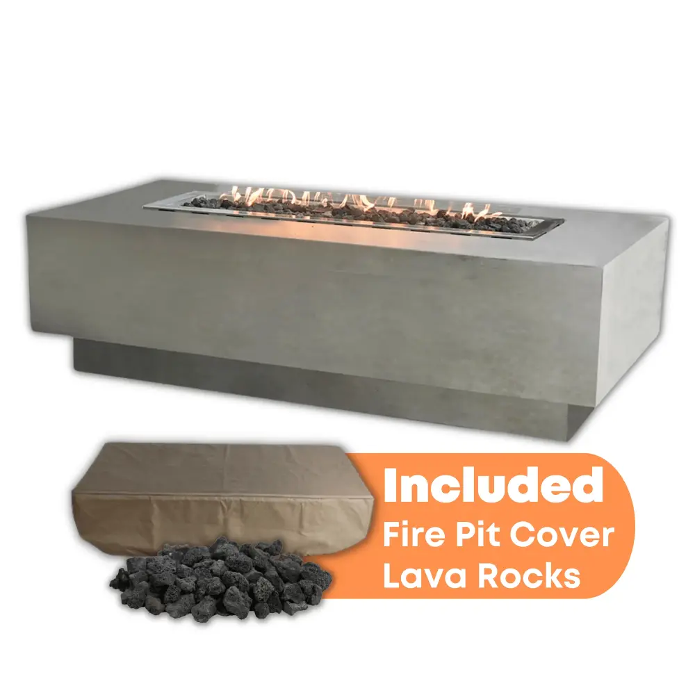 Elementi - Granville Rectangular Concrete Fire Pit Table OFG121 Backyard Gatherings