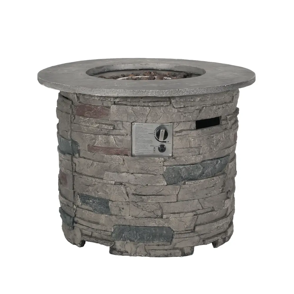 Multi-Fuel Transitional Outdoor 32" Round Propane Fire Pit Table, Lightweight Concrete Construction - Stone Graphite
