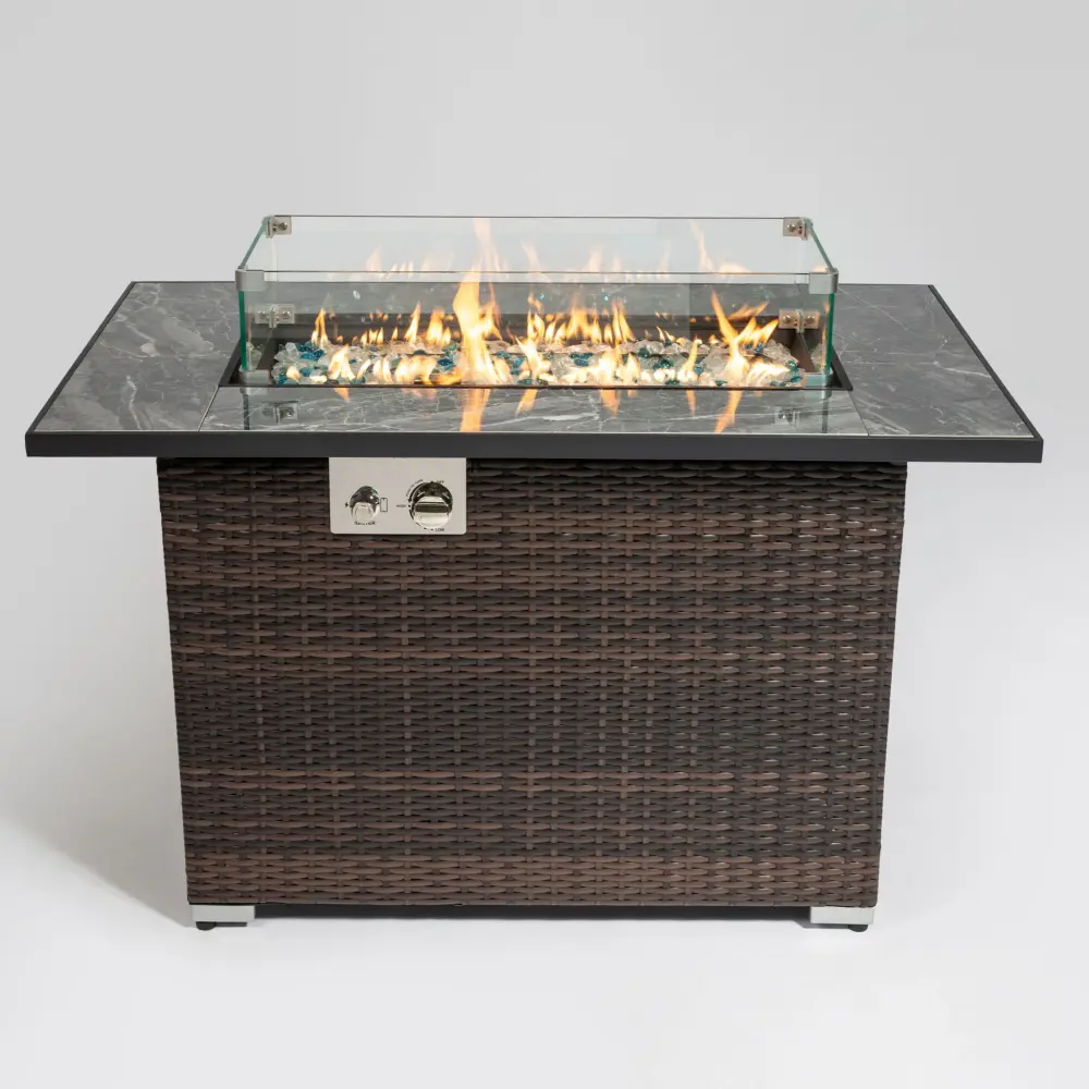 44" Outdoor Fire Pit Table, Propane Fire Table Pottery Tabletop Gas Fire Table - Espresso