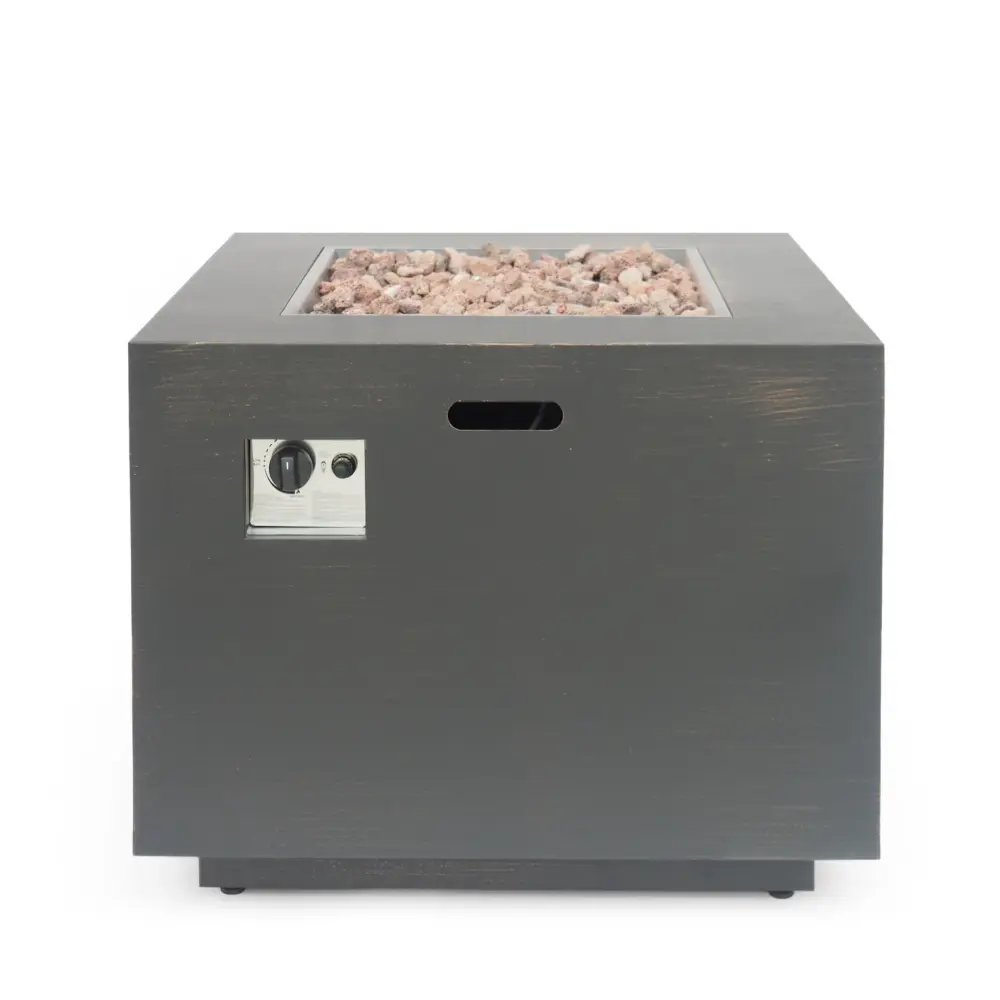 Outdoor Patio Gas Burning Fire Pit Table 50, 000 Btu, Square Spark Screen & Cover